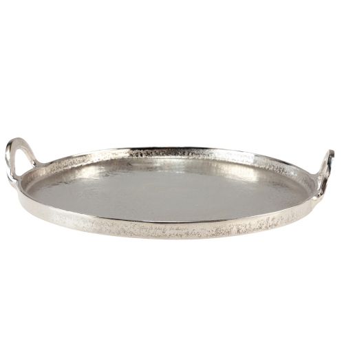 Floristik24 Tray Round Silver Metal Tray with Handle 38x35x6.5cm