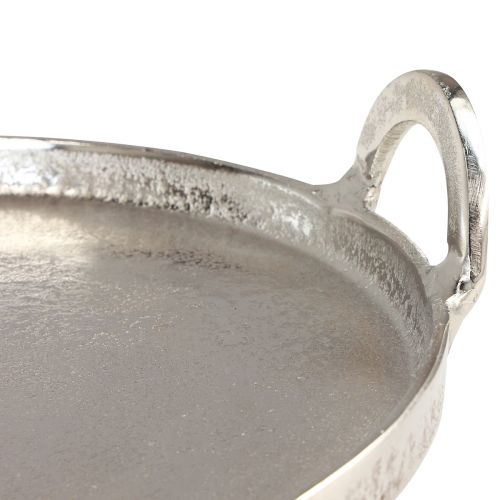 Floristik24 Tray Round Silver Metal Tray with Handle 38x35x6.5cm