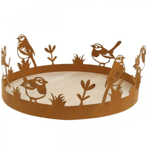 Floristik24 Decorative tray, table decorations with birds, spring decoration patina Ø20cm H8.5cm
