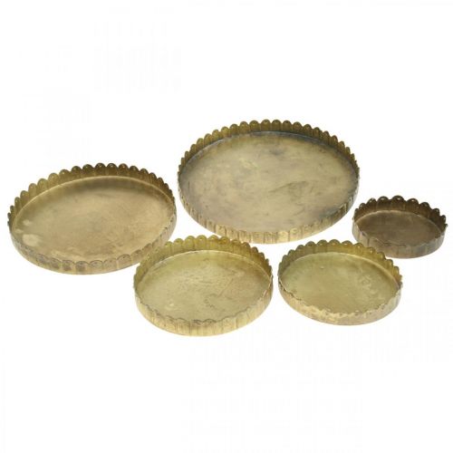 Product Metal plates for decorating, table decoration, candle tray round golden antique look Ø7.5/10/12/15/18cm H2cm set of 5