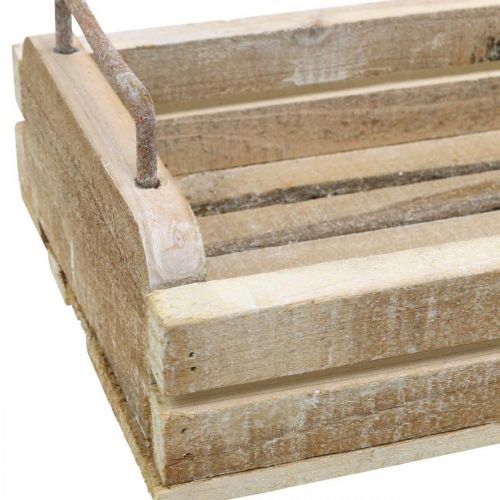 Product Wooden tray with metal handles, planter white washed L40cm