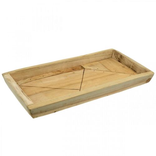 Paulownia wood tray, planter bowl with geometric pattern L45cm H4.5cm