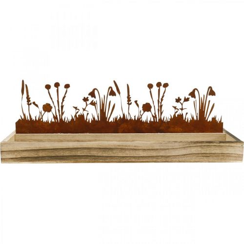 Floristik24 Wooden tray spring meadow, Easter decoration, decorative tray noble rust 35 × 15cm