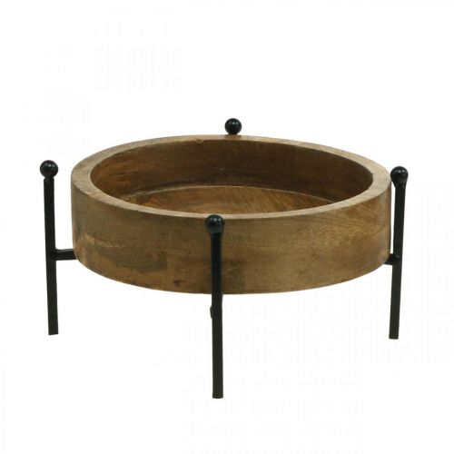 Round wooden tray, bowl with feet, wooden decoration for planting natural, black Ø19.5cm H11cm