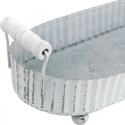 Floristik24 Decorative tray, metal decoration oval, candle tray white, silver Shabby Chic L40 / 29.5cm 9.5 / 8.5cm set of 2