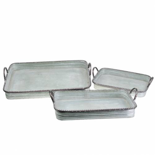 Product Decorative tray with handles metal silver 30cm/37cm/45cm set of 3