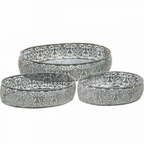 Floristik24 Decorative bowl metal oval pattern gray 25.5/29/34.5cm set of 3