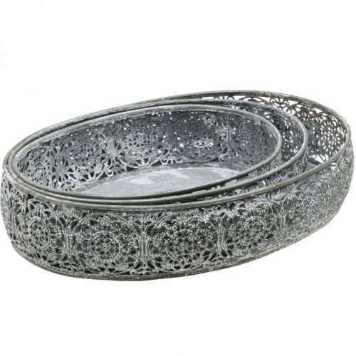 Product Decorative bowl metal oval pattern gray 25.5/29/34.5cm set of 3