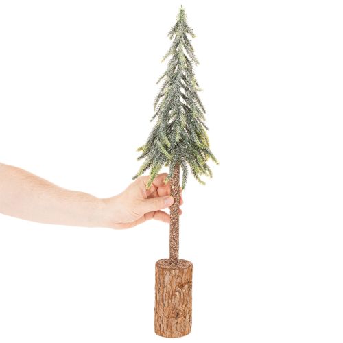 Artificial fir tree, iced finish, with wooden base, winter decoration, 60cm | Floristik24.ie
