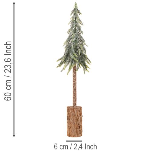 Artificial fir tree, iced finish, with wooden base, winter decoration, 60cm | Floristik24.ie