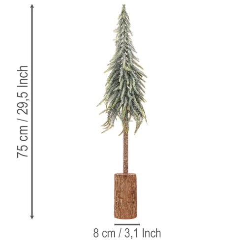 Artificial fir tree, iced, decorative tree on a wooden base for winter decoration and Christmas, 75cm | Floristik24.ie