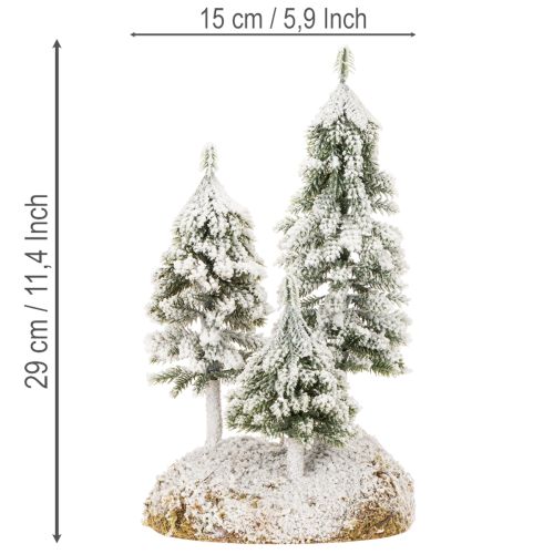 Snow-covered fir trees, artificial winter landscape for Christmas village and table decoration, 29cm | Floristik24.ie