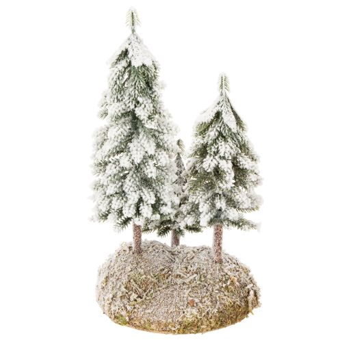 Snow-covered fir trees, artificial winter landscape for Christmas village and table decoration, 29cm | Floristik24.ie