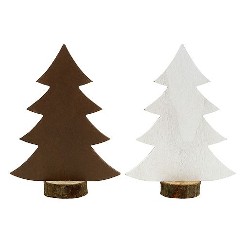 Floristik24 Fir tree white, brown made of wood 21cm 4pcs