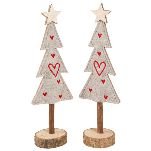Floristik24 Christmas tree made of felt decoration with hearts grey red 28cm 4 pieces