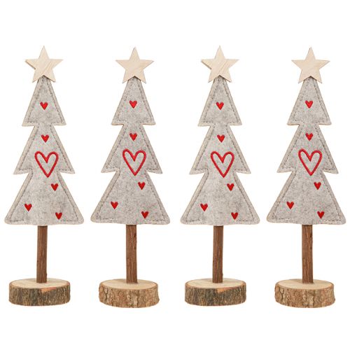 Product Christmas tree made of felt decoration with hearts grey red 28cm 4 pieces