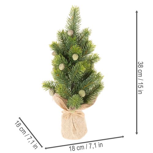 Artificial Christmas tree in a jute sack, small table decoration, mini Christmas tree, 38cm | Floristik24.ie