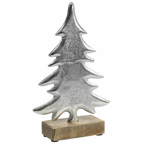 Decorative fir on wooden base silver, natural metal 24cm × 16cm | Floristik24.ie