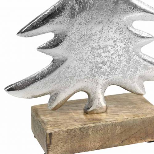 Decorative fir on wooden base silver, natural metal 24cm × 16cm | Floristik24.ie