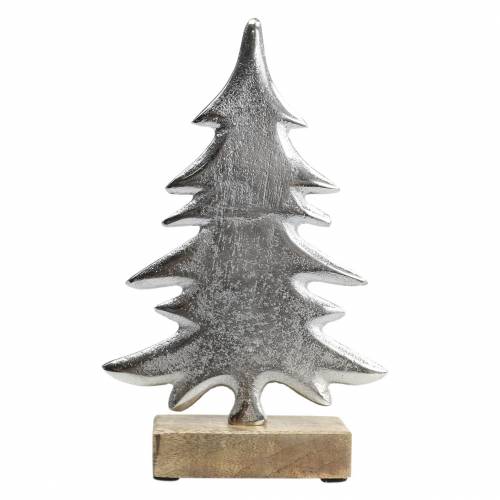Decorative fir on wooden base silver, natural metal 24cm × 16cm | Floristik24.ie