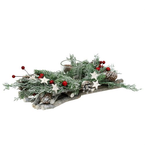 Floristik24 Fir arrangement for candles iced 27cm x 13cm