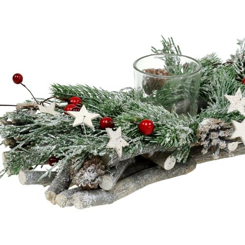 Floristik24 Fir arrangement for candles iced 27cm x 13cm