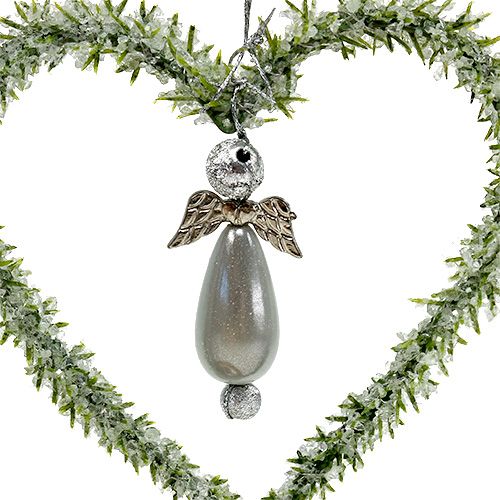 Floristik24 Fir heart to hang with angel 8cm green 6pcs