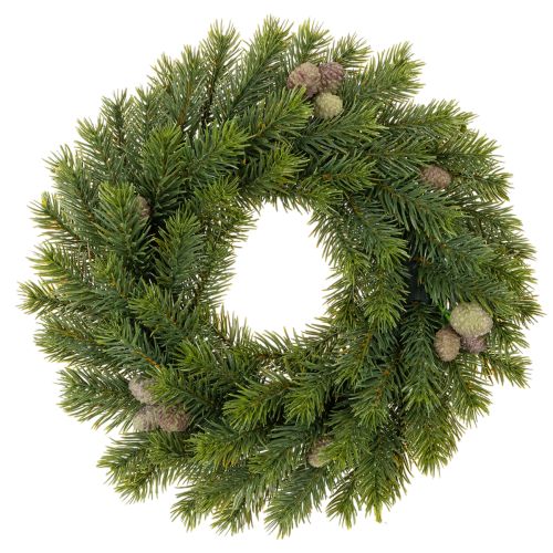 Artificial fir branch wreath with cones for door or table, 30cm