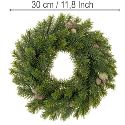Artificial fir branch wreath with cones for door or table, 30cm | Floristik24.ie