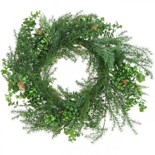 Decorative wreath with coniferous branches, cones and box green 60cm