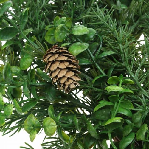 Decorative wreath with coniferous branches, cones and boxwood green 60cm