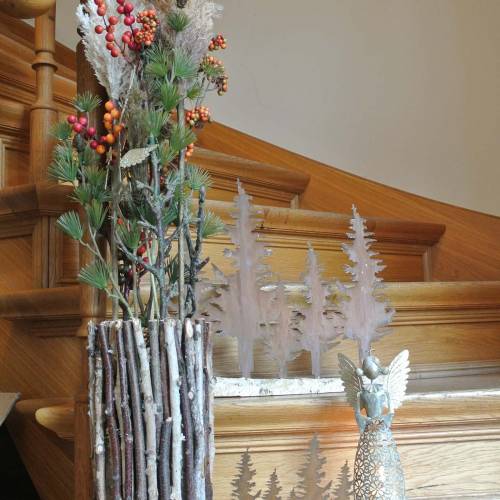 Floristik24 Fir silhouette patina on birch trunk 41cm x 36cm