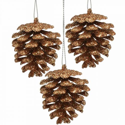 Product Christmas tree ornaments deco cones glitter copper H7cm 6pcs