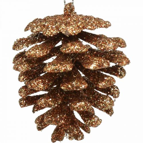 Product Christmas tree ornaments deco cones glitter copper H7cm 6pcs