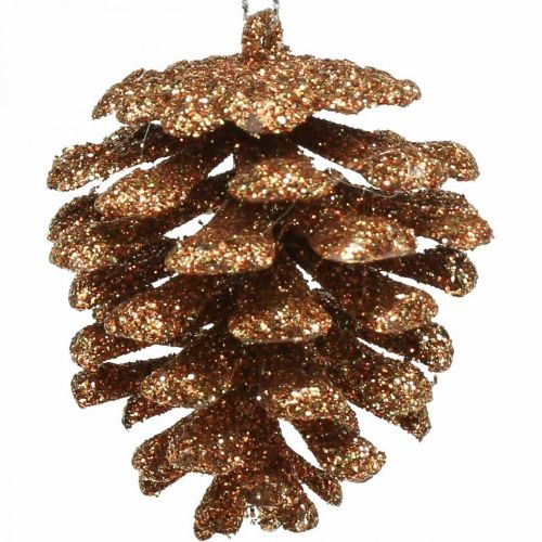 Floristik24 Christmas tree ornaments deco cones glitter copper H7cm 6pcs