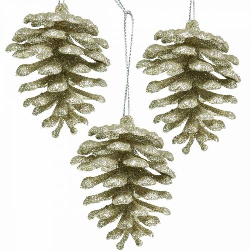 Floristik24 Christmas tree decorations cones glitter champagne H7cm 6 pcs