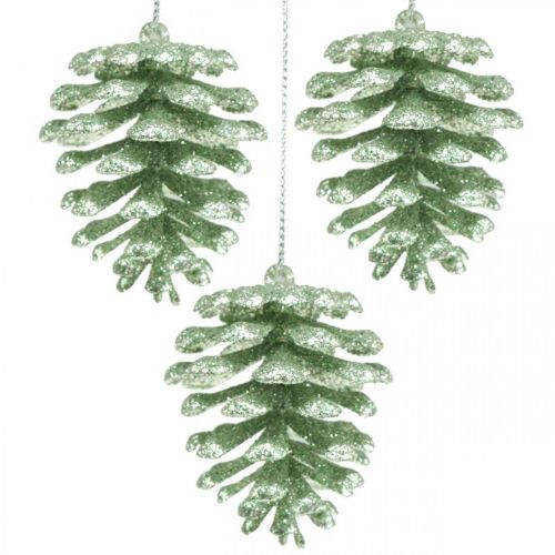 Christmas tree ornaments deco cones glitter mint H7cm 6pcs