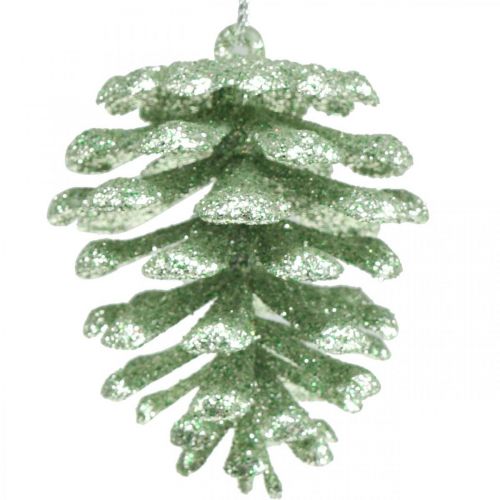 Product Christmas tree ornaments deco cones glitter mint H7cm 6pcs