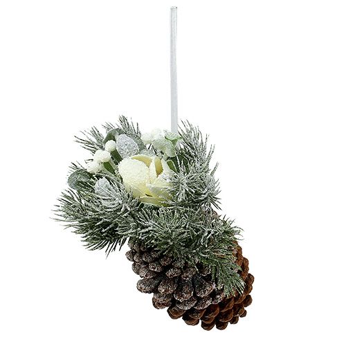 Floristik24 Pine cones with decoration to hang white 25cm - 30cm
