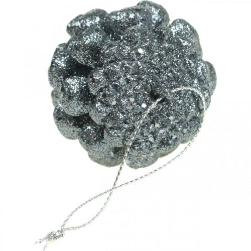 Product Christmas tree ornaments deco cones glitter anthracite H7cm 6 pieces