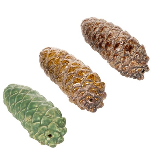 Ceramic pine cones, table decoration, autumn, 14cm, 3 pieces | Floristik24.ie