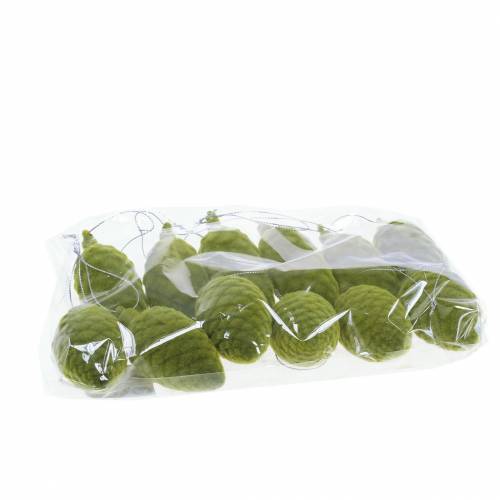 Floristik24 Decorative cones flocked moss green 9.5cm/8cm 12 pcs