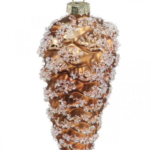 Floristik24 Pine cones with snow, Christmas decorations, Christmas tree decorations Brown H13cm Ø6cm Real glass 3pcs