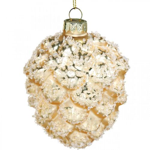 Floristik24 Cones for hanging, tree decorations, snow-covered deco cones Golden H9.5cm Ø8cm real glass 3pcs
