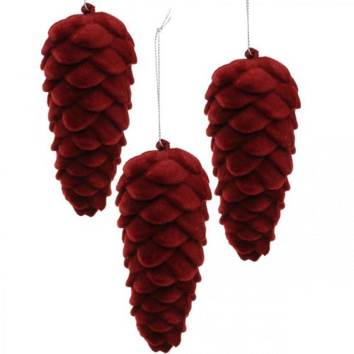 Floristik24 Autumn cones decoration hanger, advent decorations, pine cones flocked red H13cm Ø6cm 6S