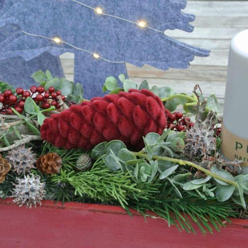Floristik24 Autumn cones decoration hanger, advent decorations, pine cones flocked red H13cm Ø6cm 6S