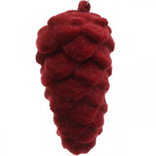 Product Decorative cones flocked, autumn decoration, pine cones red, Advent H8.5cm Ø4.5cm 8 pcs