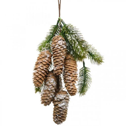 Fir green with cones, winter decoration, pine branch to hang, cone decoration, snow-covered L33cm