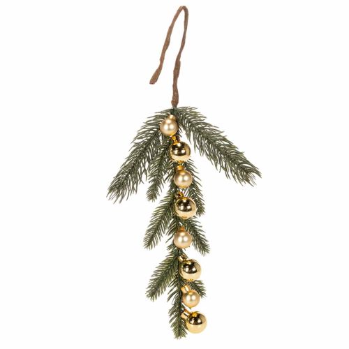 Artificial fir branch with gold-colored mini Christmas tree baubles, 46cm, 2 pieces buy online | Floristik24.ie