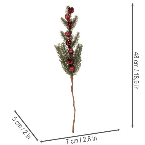 Artificial fir branch with Christmas baubles, 48cm, 2 pieces | Floristik24.ie